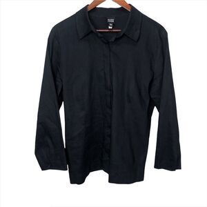 Eileen Fisher Linen Navy Button Down Shirt Size Large